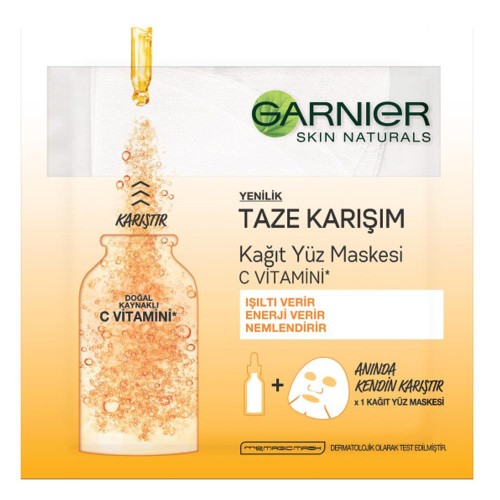 Garnier Taze Karışım Kağıt Yüz Maskesi C Vitamini 33gr Garnier Taze Karışım Kağıt Yüz Maskesi C Vitamini 33gr