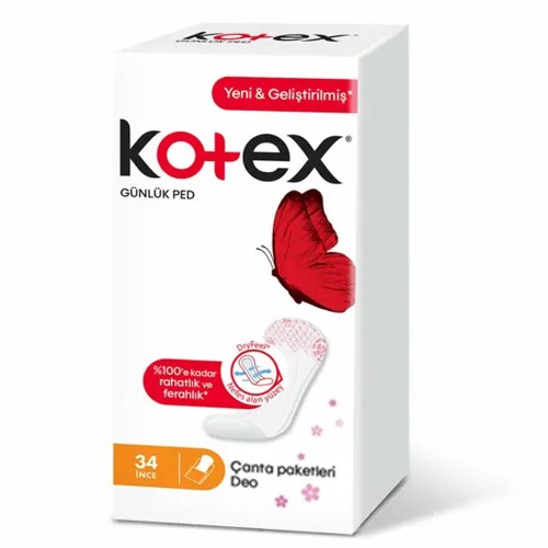 Kotex İnce Günlük Ped Deo Çanta Paketli 34 Adet Kotex İnce Günlük Ped Deo Çanta Paketli 34 Adet