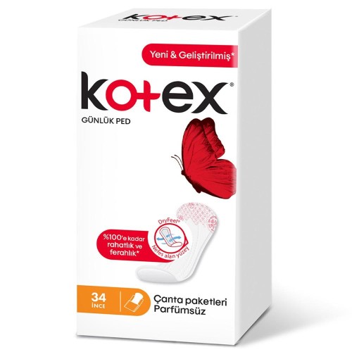 Kotex İnce Günlük Ped Parfümsüz Çanta Paketli 34 Adet Kotex İnce Günlük Ped Parfümsüz Çanta Paketli 34 Adet