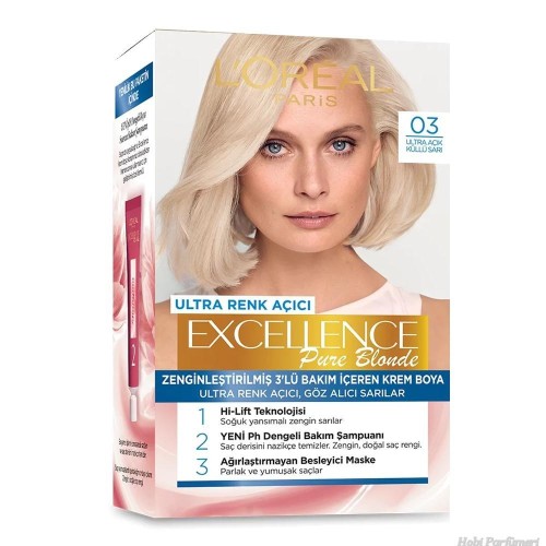 Loreal Paris Excellence Pure Blonde Saç Boyası 03 Ultra Açık Küllü Sarı Loreal Paris Excellence Pure Blonde Saç Boyası 03 Ultra Açık Küllü Sarı